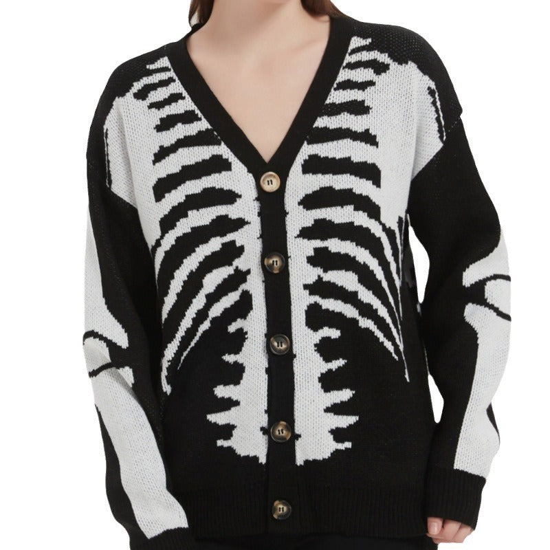 Women's Skull Halloween Knitted Sweater Coat