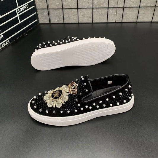 Fashion Men's Slip-on Hot Diamond Leather Shoes