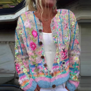 Digital Printing Cardigan Coat Outerwear Women 3D