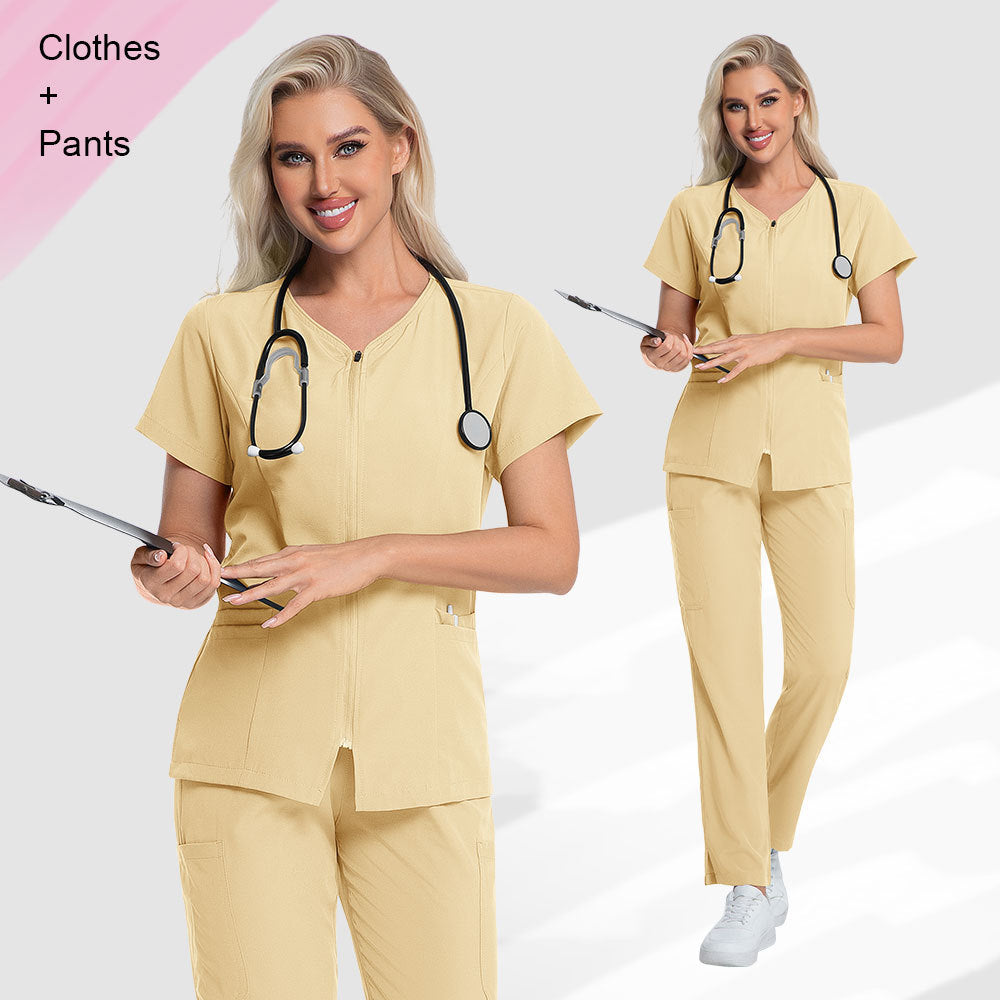 V-neck High-elasticity Scrub Top And Pants Set For Medical And Lab Use