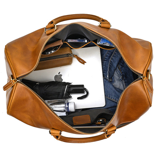 Retro Crazy Horse Leather Travel Bag Large Capacity