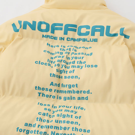 English Letters Printed Street Stand Collar Two-way Loose Zip Cotton-padded Coat