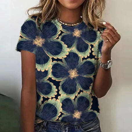 Loose Plus Size Sweet Floral 3d Printed Round Neck Short-sleeved Summer Clothes Women's T-shirt