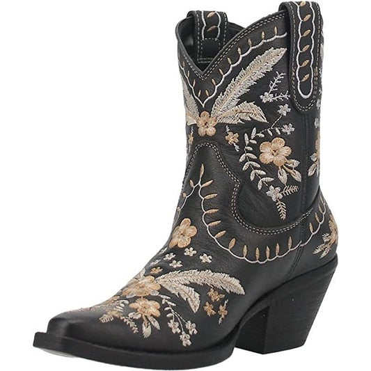 Plus Size Chunky High Heel Embroidered Sleeve Ankle Boots