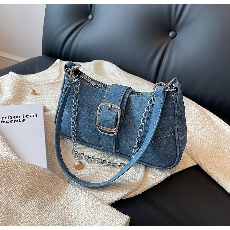 Denim French Stick Bag Autumn And Winter Advanced New Popular Blue Retro American Style