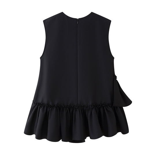 Irregular Design Beaded Ruffled Sleeveless Shirt For Women