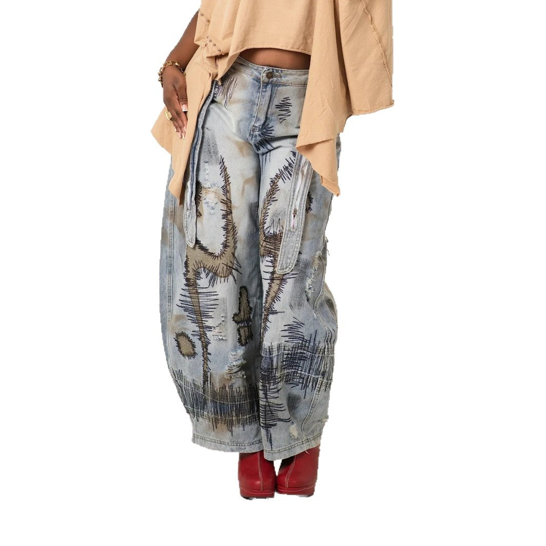 Wide-leg Boot-cut Stone-washed Jeans