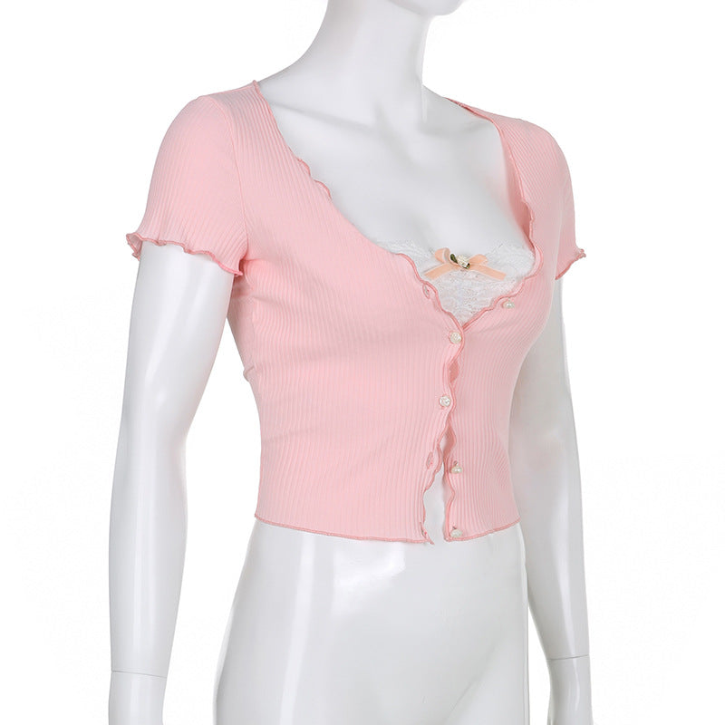 Slim Fitting V-neck Lace Top Cardigan