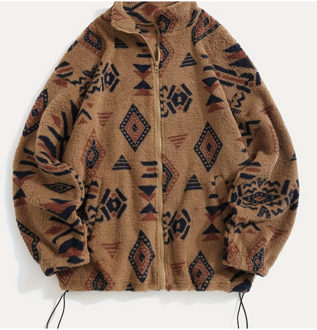 Ethnic Printed Ultra-fine Polar Fleece Plush Coat