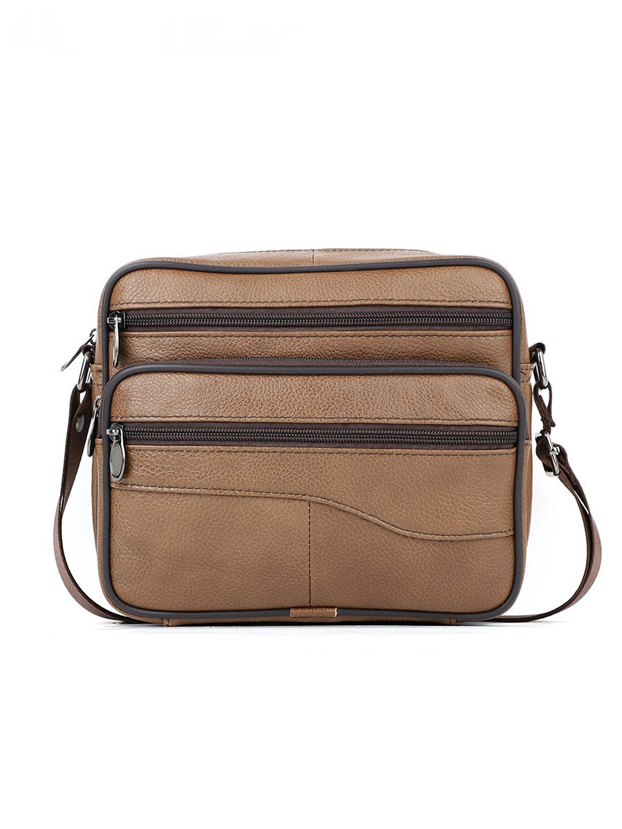 Men's Black Leather Bag Horizontal Style Casual