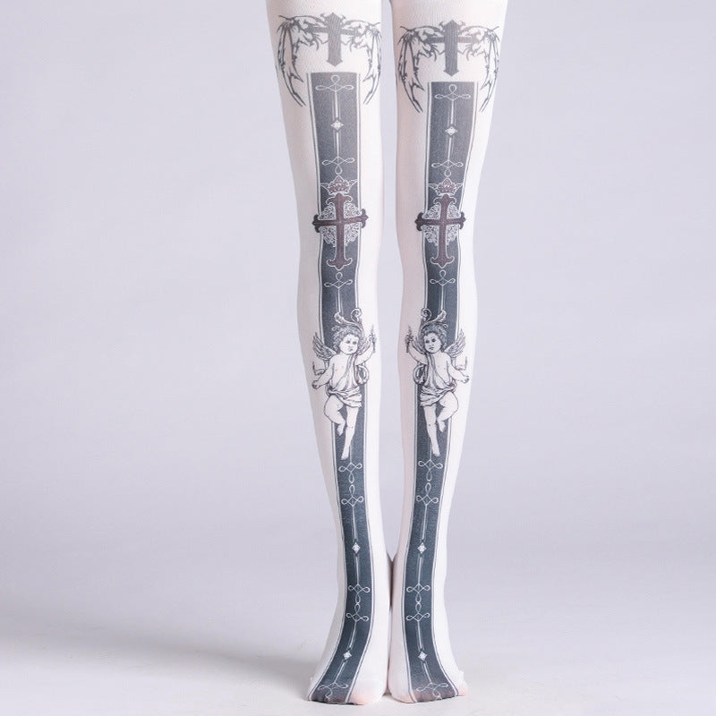Angel Demon Printed Pantyhose Base Socks