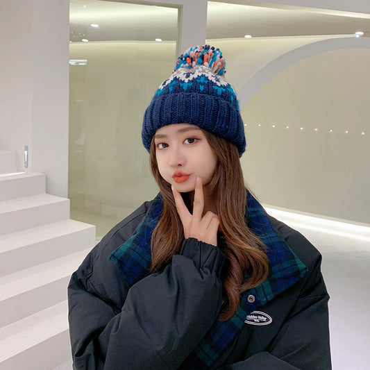 Fashionable Age Reducing Cute Fur Ball Knitted Hat