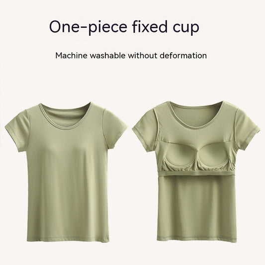 Short-sleeved T-shirt With Chest Pad Bra Home Wear