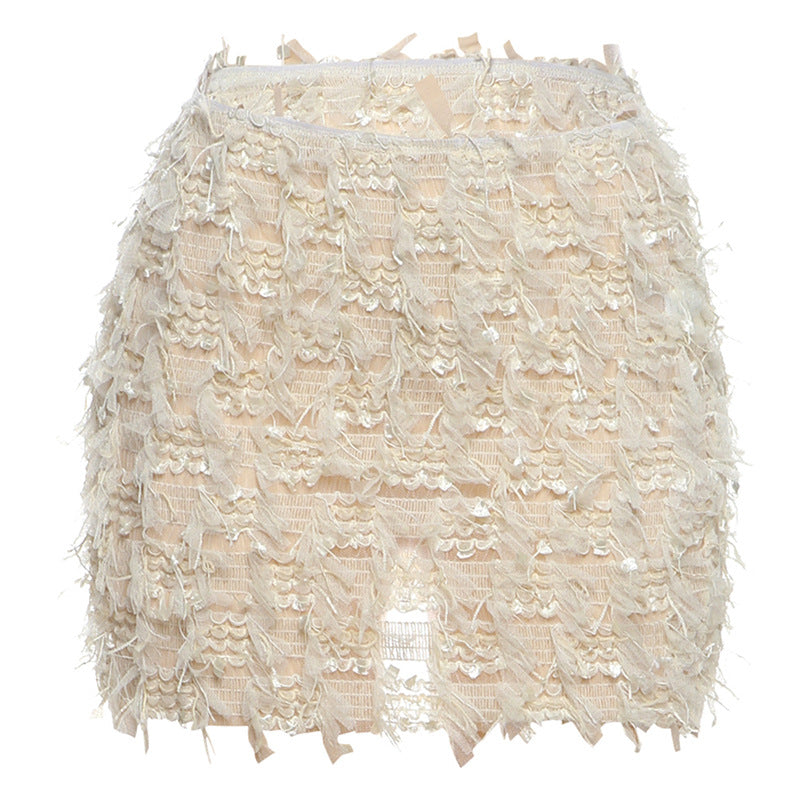 Street Trend Creative Stripes Tassel High Waist Slim Fit Skirt Women