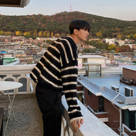 Stribet Sweater Mænd Efterår Og Vinter Koreansk Stil Trend Løs