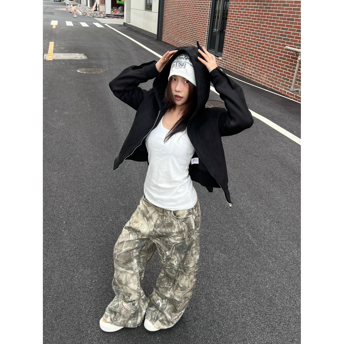 American-style Retro Letter-embroidered Branch Camouflage Casual Pants