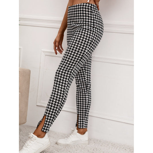 Houndstooth Pattern High-rise Slim-fit Pencil Cropped Trousers