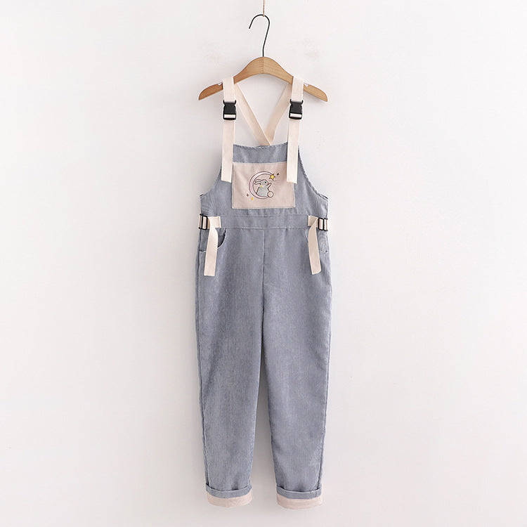 Corduroy Overalls Loose High Waist Straight Sweet