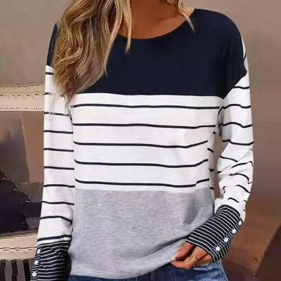 Women's Autumn Single-breasted Cuff T-shirt Casual Round Neck Long Sleeve