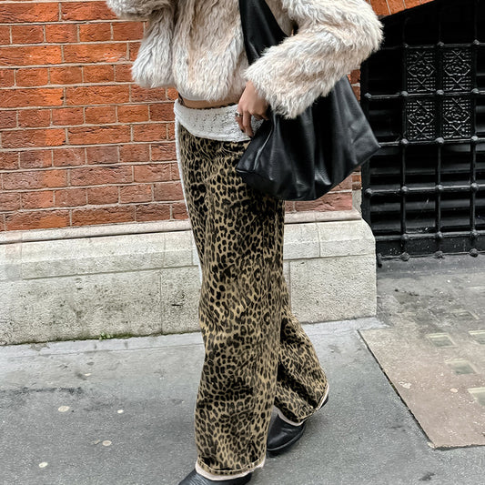 Cotton Leopard-print Slim-fit Slimming Tappered Pencil Casual Pants