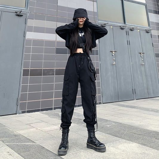 Dark Black Loose Leggings In Trousers