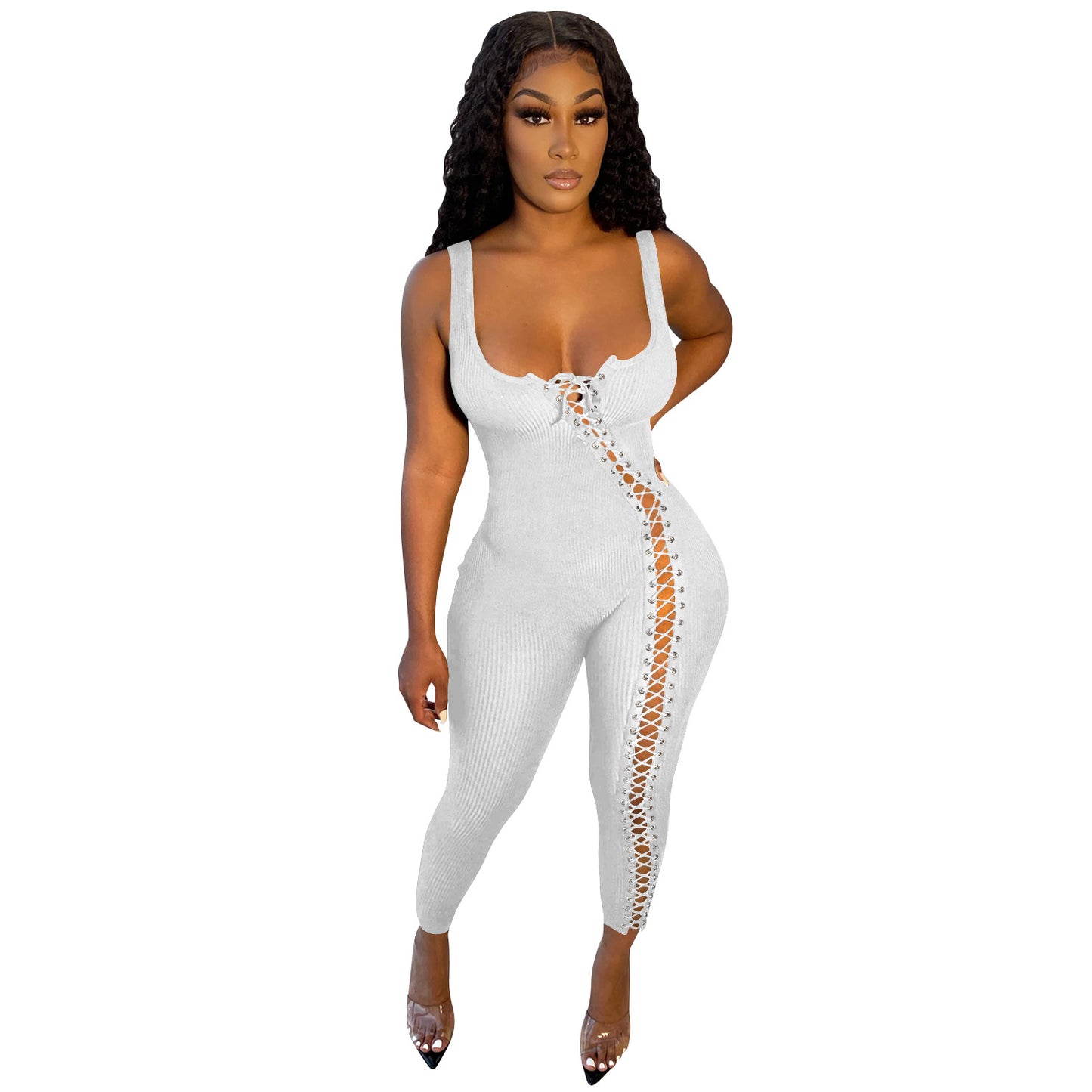 Dame Mode Enkel Stroppet Udhulet Jumpsuit