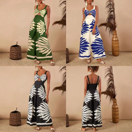 Printed Casual Fashion Jumpsuit With Straps For Women