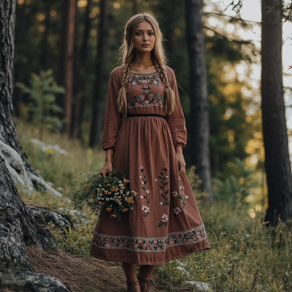 Printed Women's Long Sleeve V-neck Dress
