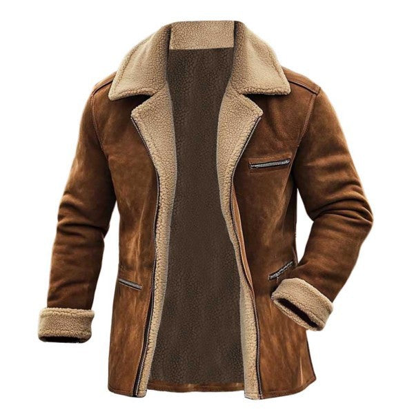Men's Suede Warm Solid Color Multi-pocket Casual Jacket