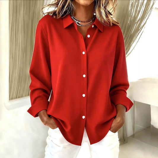 Women's Long-sleeved Lapel Plaid Button Shirt Top