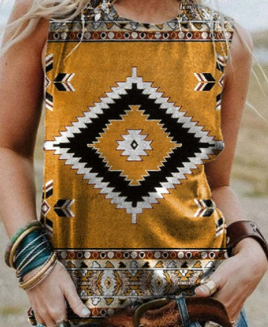 Retro Print Round Neck Short Sleeve Women's T-shirt