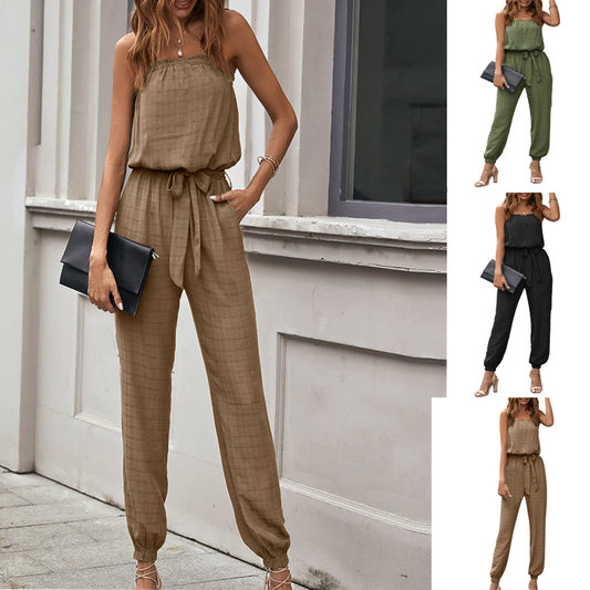 Women's Tie-Belt Elastic Waistband Strapless Bodysuit