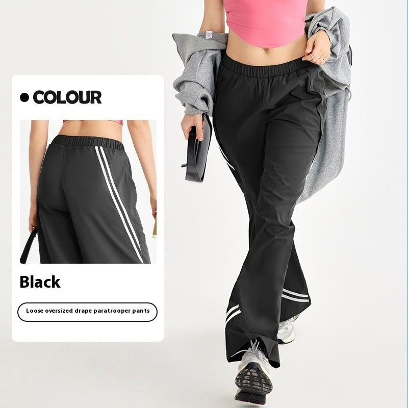 Side Striped Straight Wide-leg Pants