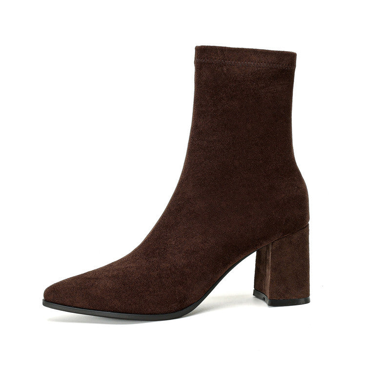 High Heel Stretch Side Zipper Thick Heel Thin Women's Boots