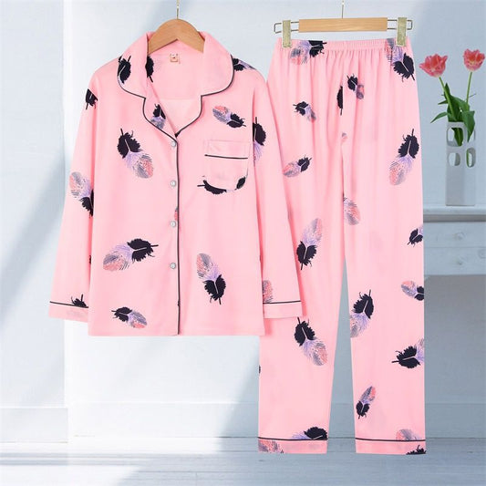 Womens Long-Sleeve Cardigan Pajama Set Thin Style