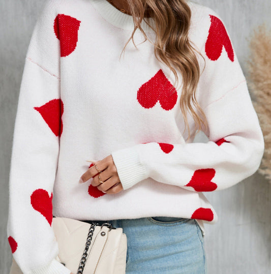 Love Little Peach Heart Plus Size Sweater Round Neck Knitted Pullover For Women