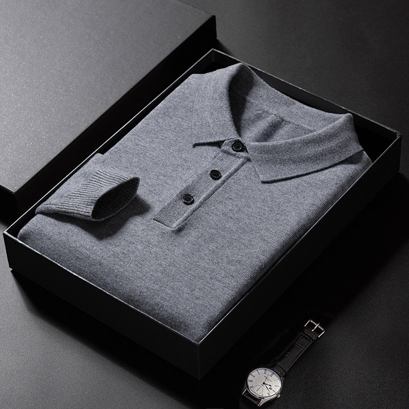 Spring And Autumn Men's Long Sleeves Base Shirt With Wool Top