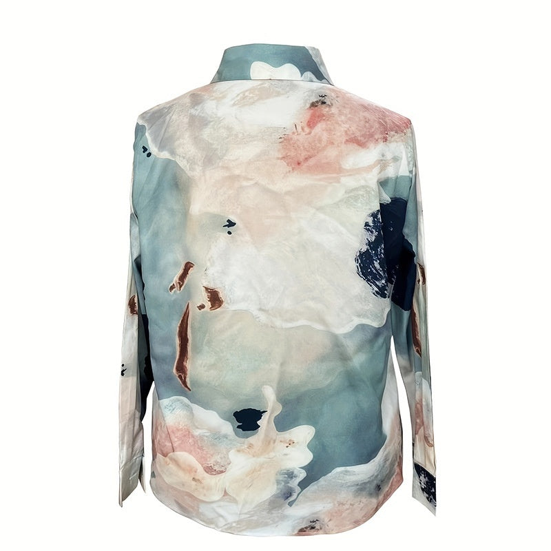 Womens Retro Printed Long Sleeve Lapel Shirt With Floral Print