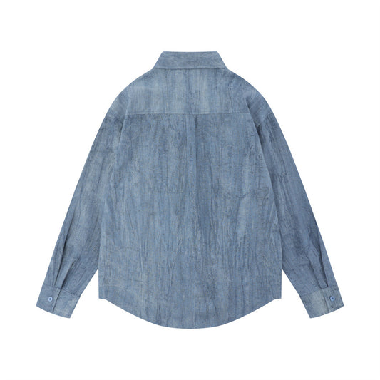 Simple Embroidered Linen Cotton Distressed Shirt For Men