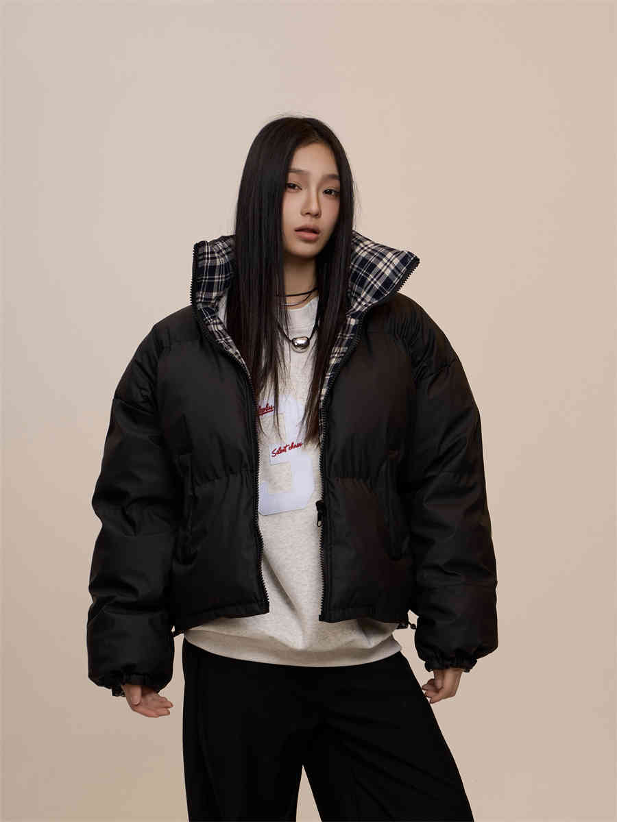 American Retro Double-sided Plaid Cotton-padded Jacket