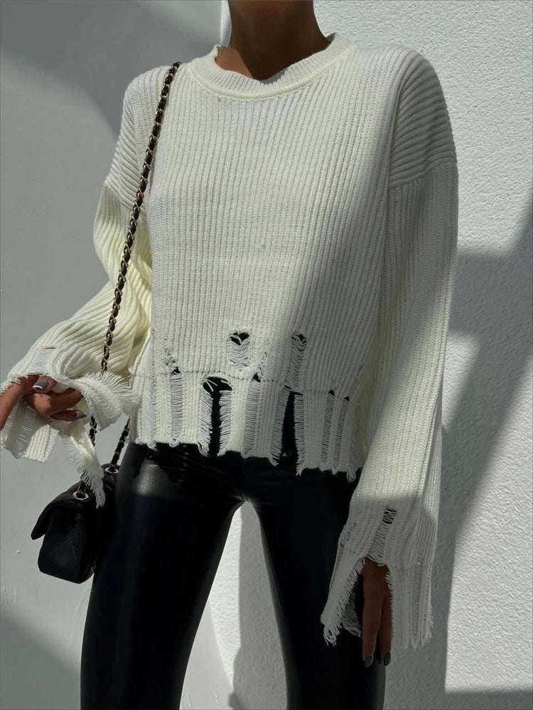 Fashion Ripped Casual Knitted Sweater Personality