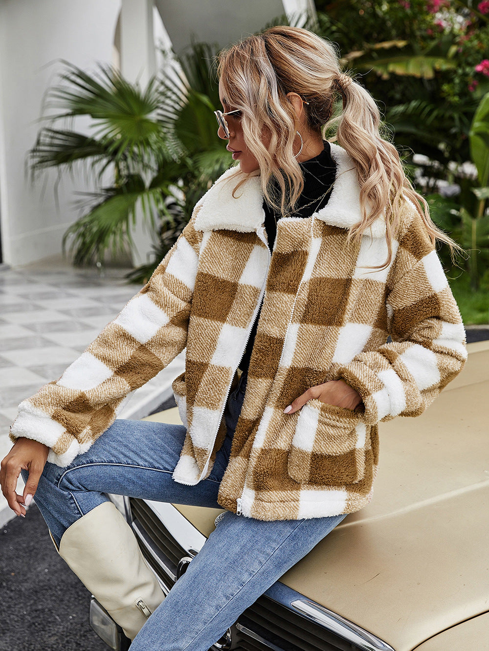 Plush Plaid Coat Loose Temperament Commuter Women