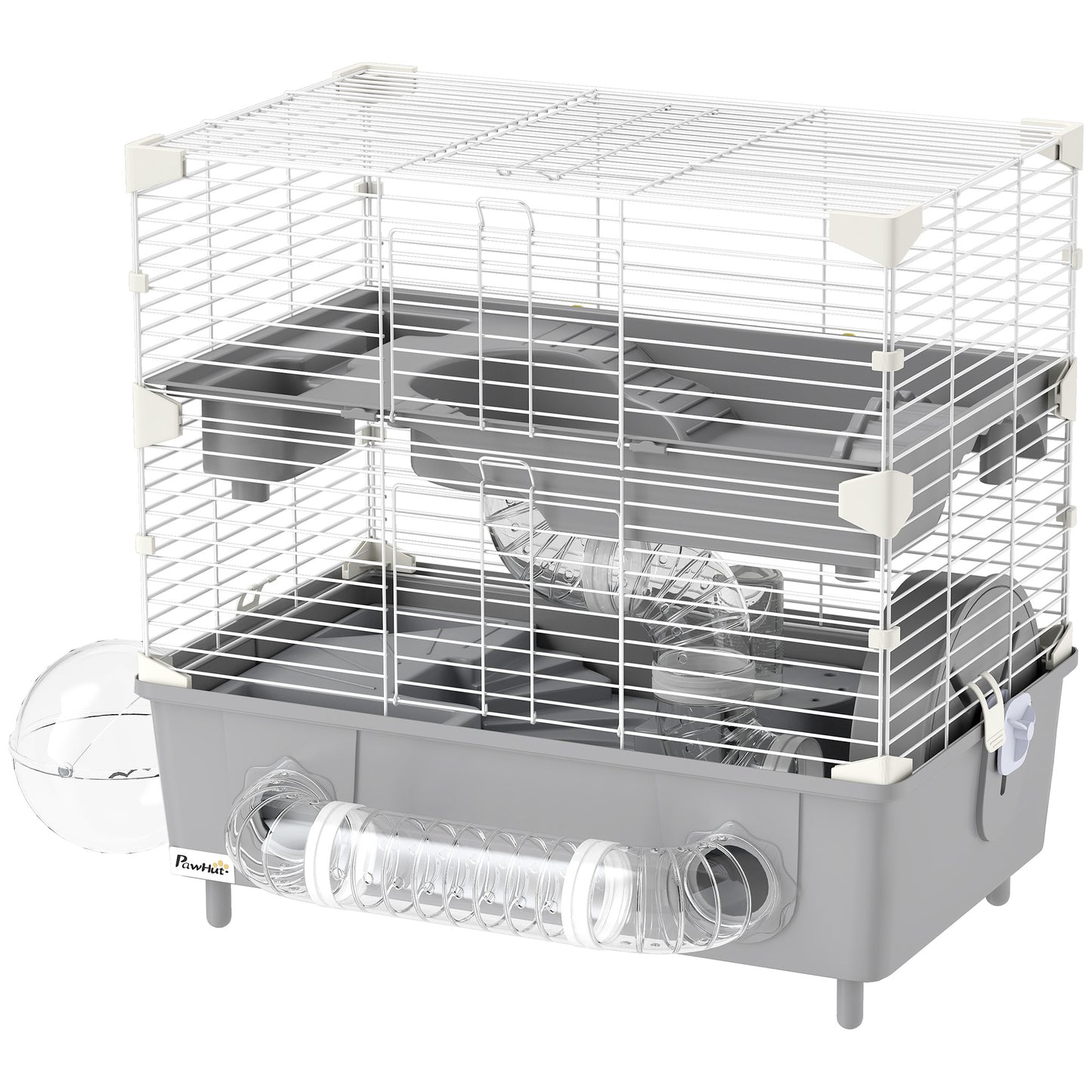 2-Tier Hamster Cage With Sand Bathroom Running Wheel Water Bottle Tubes Accessories