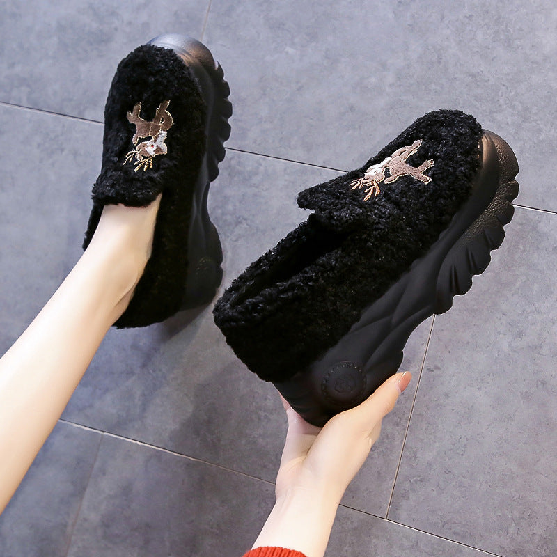 Winter Plus Velvet Inner-increasing Mid-heel Platform Women's Peas Shoes