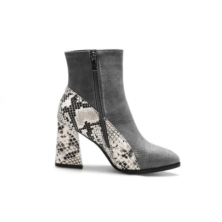 Color Matching Pointed Toe Thick Heel Women's Boots Autumn And Winter Ankle Boots