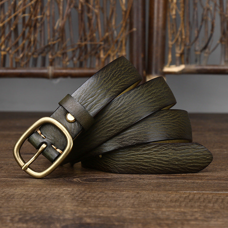 Handmade Vintage Copper Buckle Genuine Leather Belt