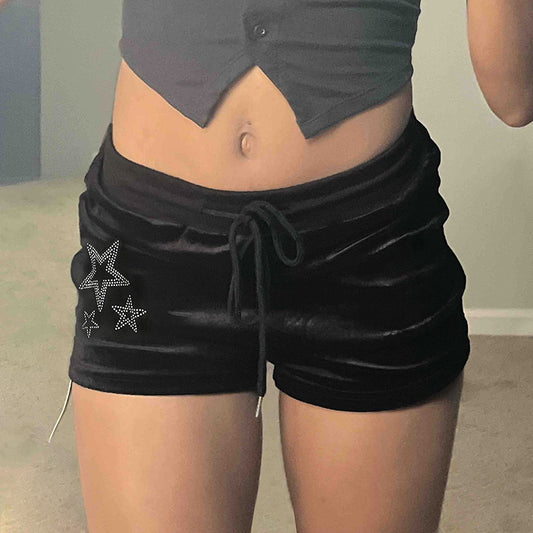 Women's Elastic High-Waist Loose Drawstring Velvet Shorts