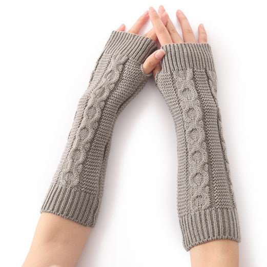 Men's And Women's Thick 8-line Hemp Pattern Fingerless Half-finger Wool Gloves