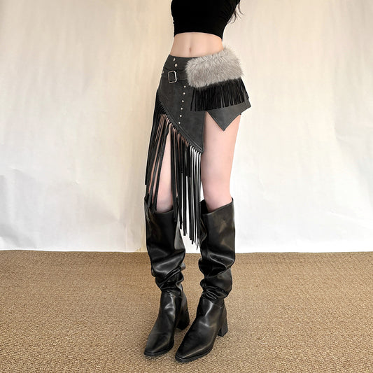 Spring Striped Waist Chain Vintage Skirt