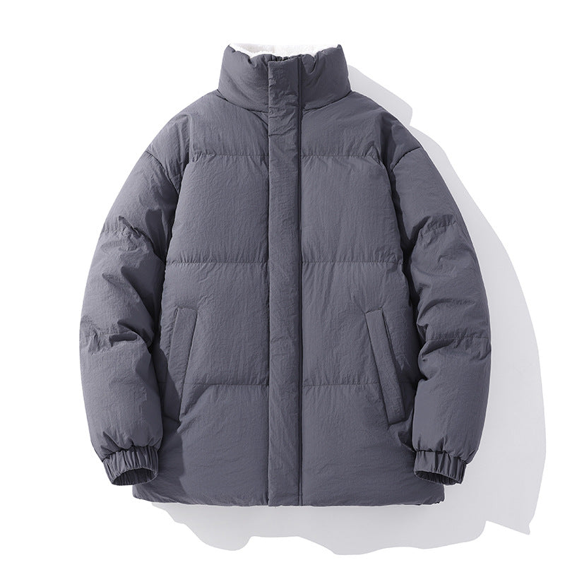 Fleece-lined Loose Cotton Coat Men's Stand Collar